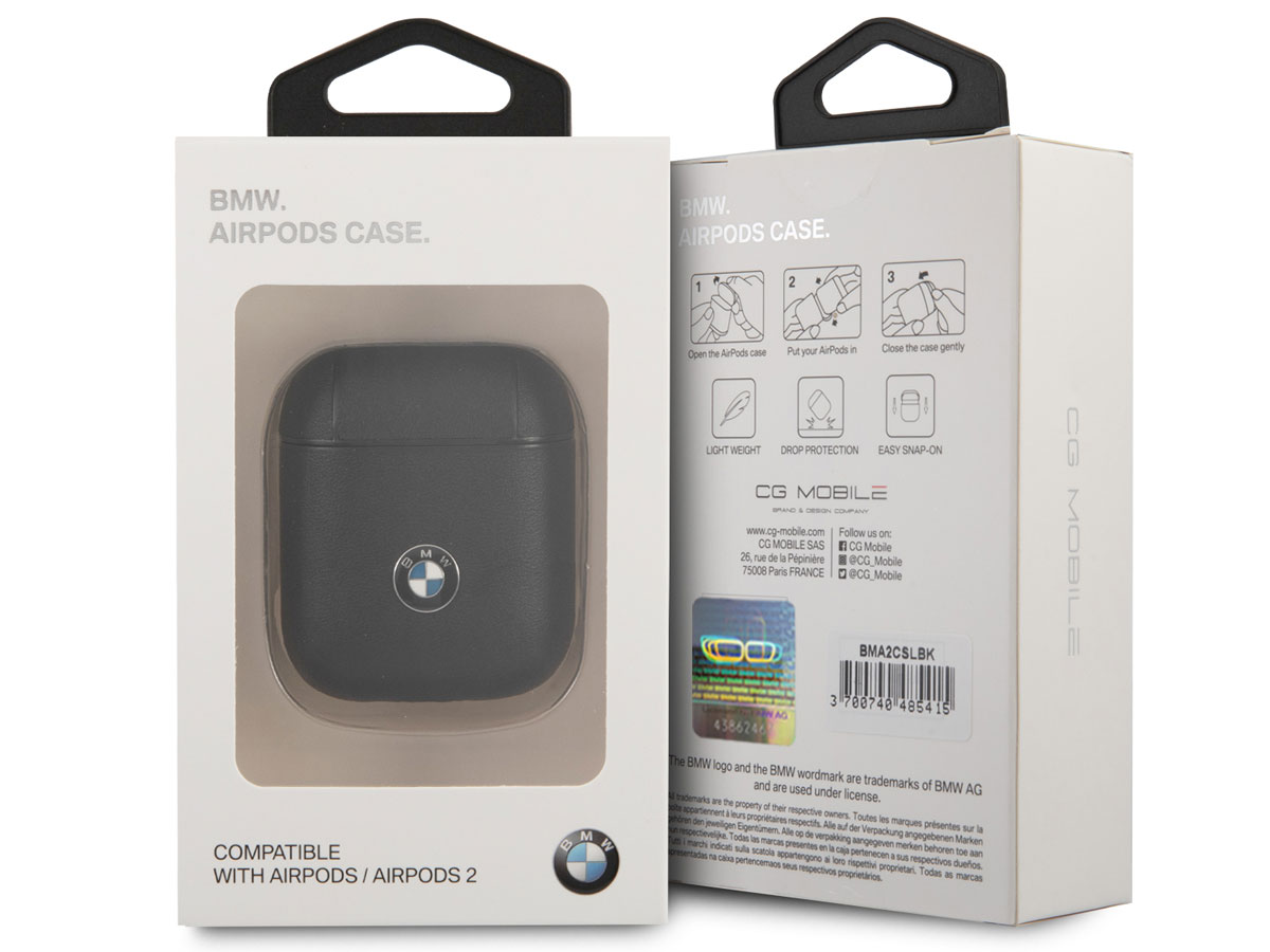 BMW Signature Leather Case Zwart - AirPods 1 & 2 Case Hoesje