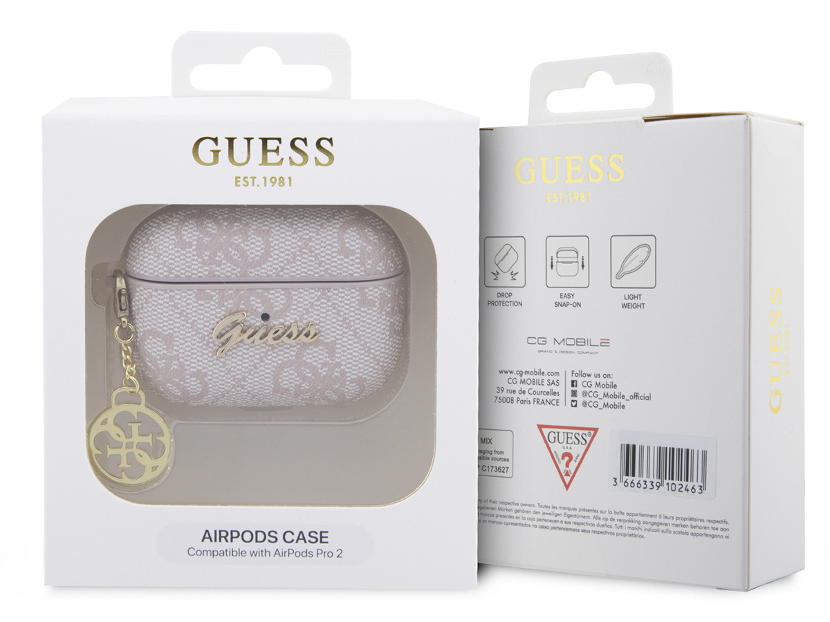 Guess 4G Monogram Charm Case Roze - AirPods Pro 1 & 2 Case Hoesje