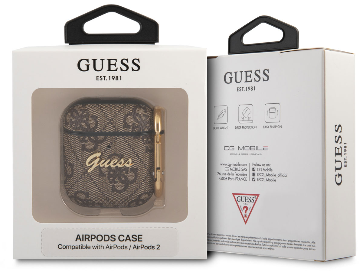 Guess 4G Monogram Ring Case Bruin - AirPods 1 & 2 Case Hoesje