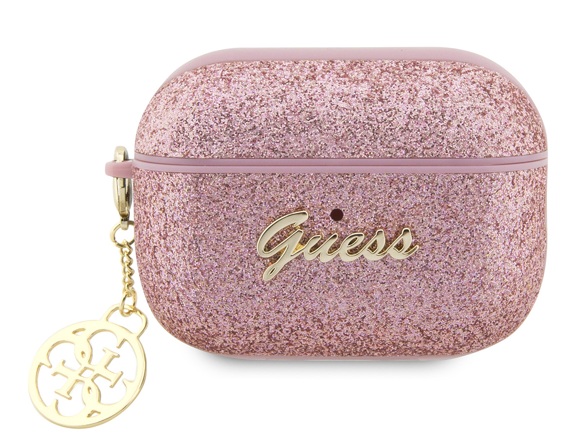 Guess Glitter Charm Case Roze - AirPods Pro 1 & 2 Case Hoesje