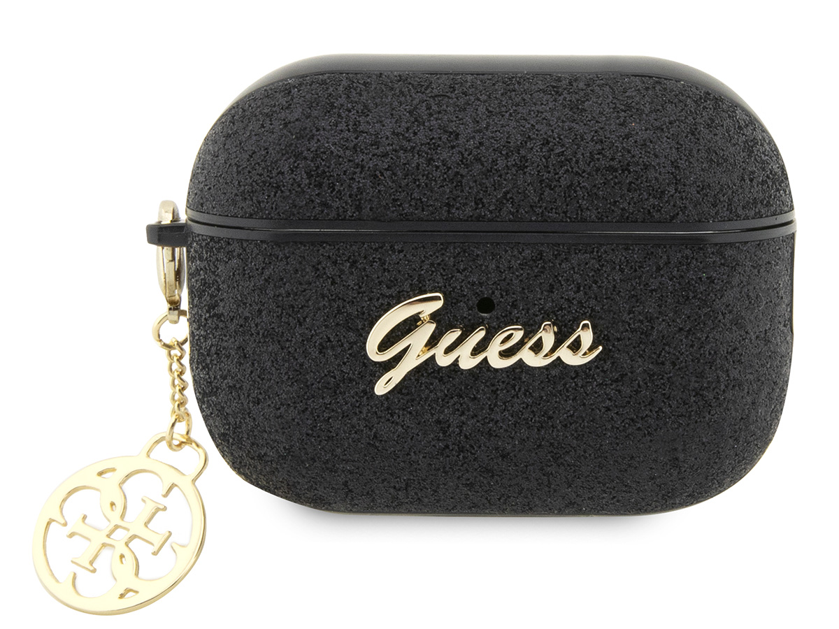 Guess Glitter Charm Case Zwart - AirPods Pro 1 & 2 Case Hoesje