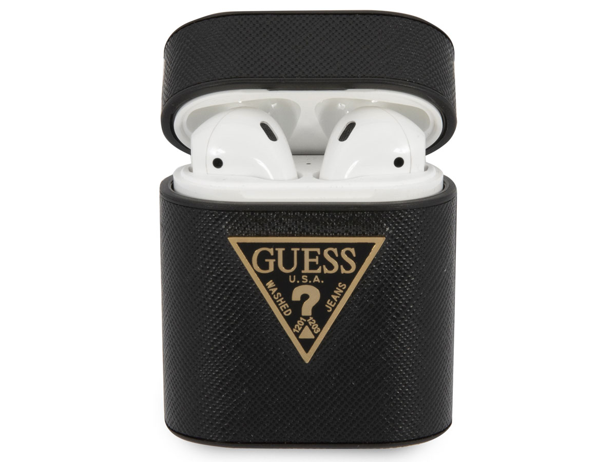 Guess Saffiano Case Zwart - AirPods 1 & 2 Case Hoesje