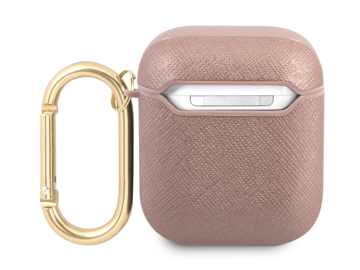 Guess Saffiano Ring Case Roze - AirPods 1/2 Case Hoesje