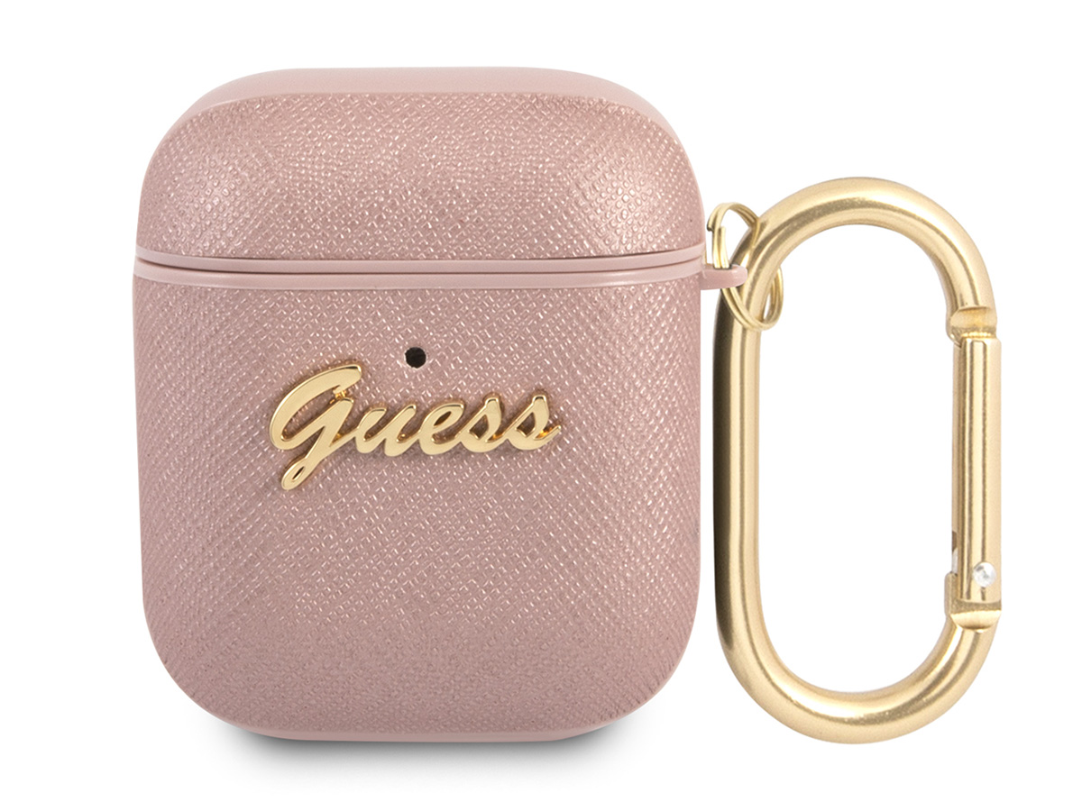 Guess Saffiano Ring Case Roze - AirPods 1/2 Case Hoesje