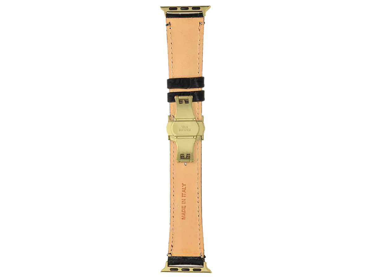 Gatti Alligator Apple Watch Band 42/44/45/49mm - Black Rubber/Gold