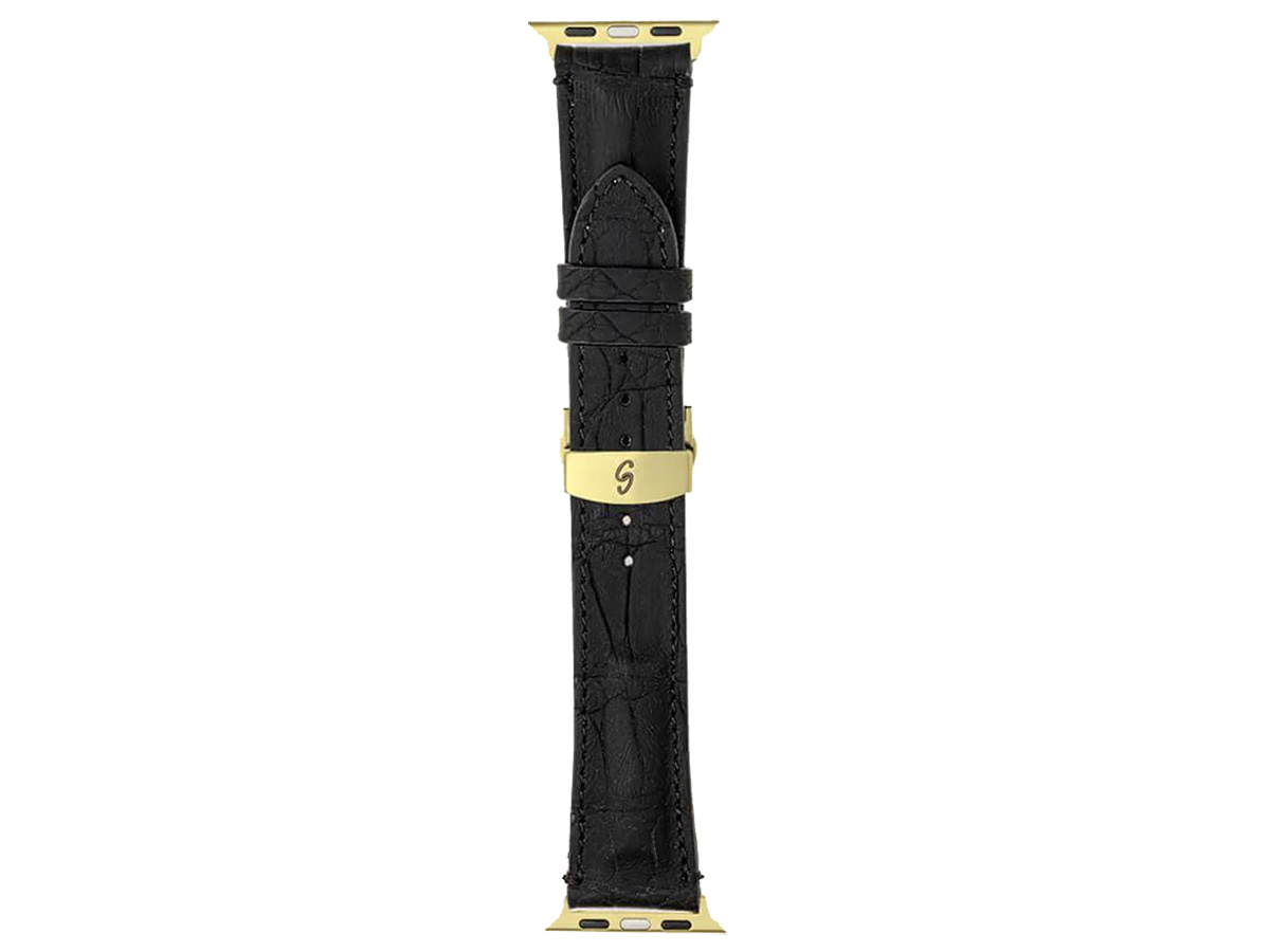 Gatti Alligator Apple Watch Band 42/44/45/49mm - Black Rubber/Gold