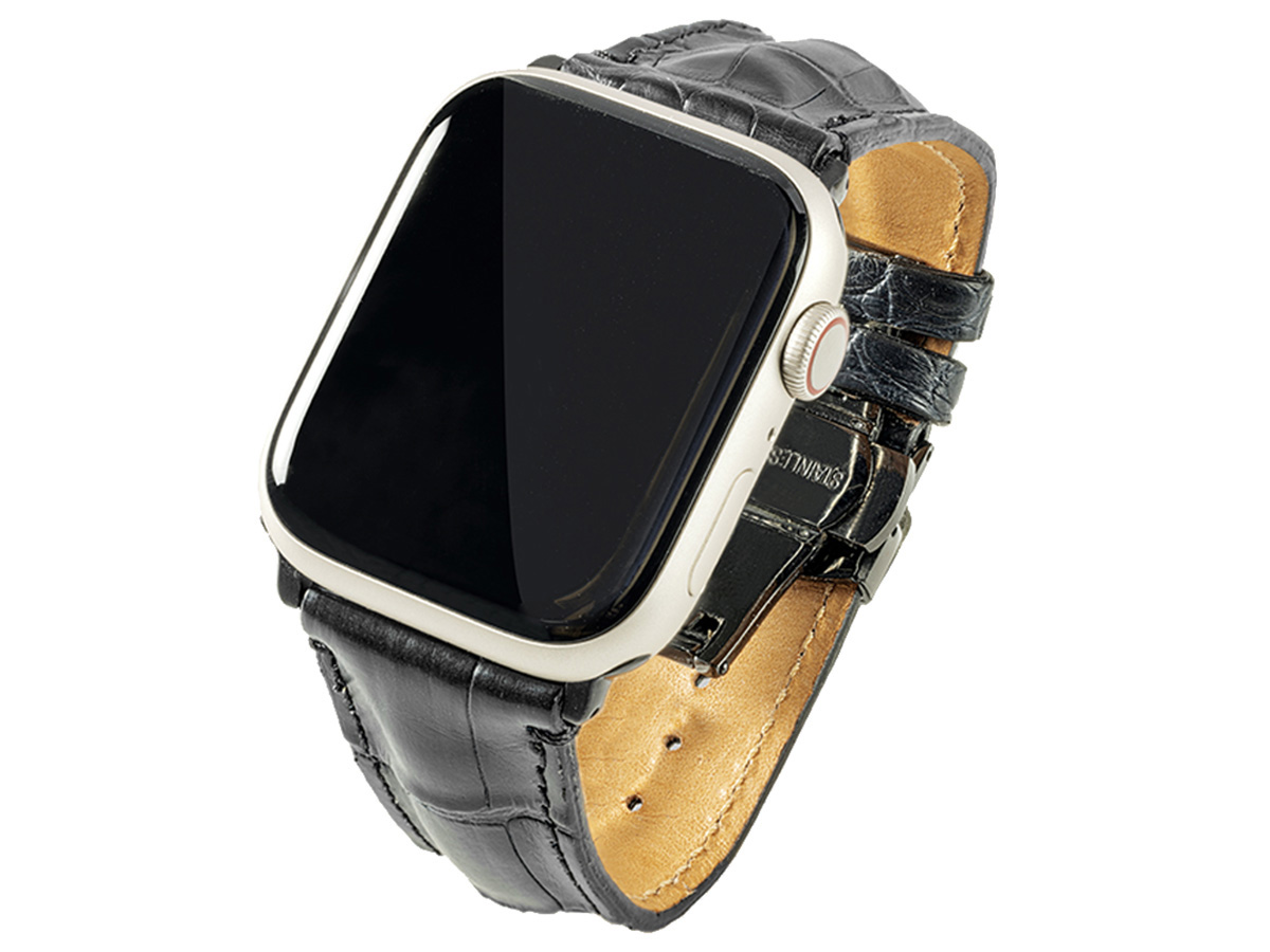 Gatti Alligator Apple Watch Band 42/44/45/49mm - Black Rubber/Gold