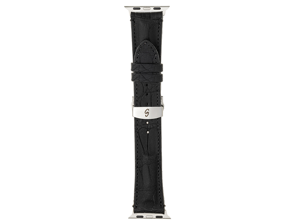 Gatti Alligator Apple Watch Band 42/44/45/49mm - Black Rubber/Silver