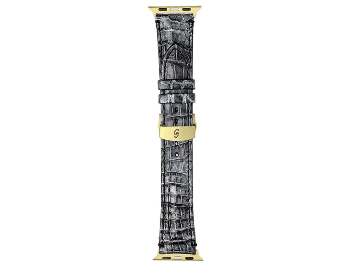 Gatti Alligator Apple Watch Band 42/44/45/49mm - Jet Black Silver Dust/Gold