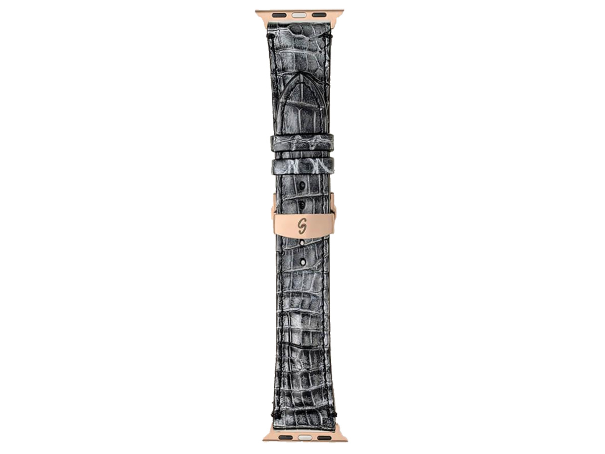 Gatti Alligator Apple Watch Band 42/44/45/49mm - Jet Black Silver Dust/Rose Gold