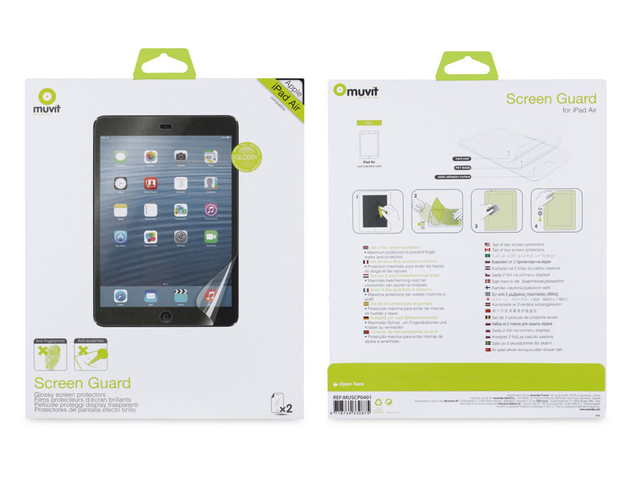 Muvit Screenprotector Glossy AF voor iPad Air (2-pack)