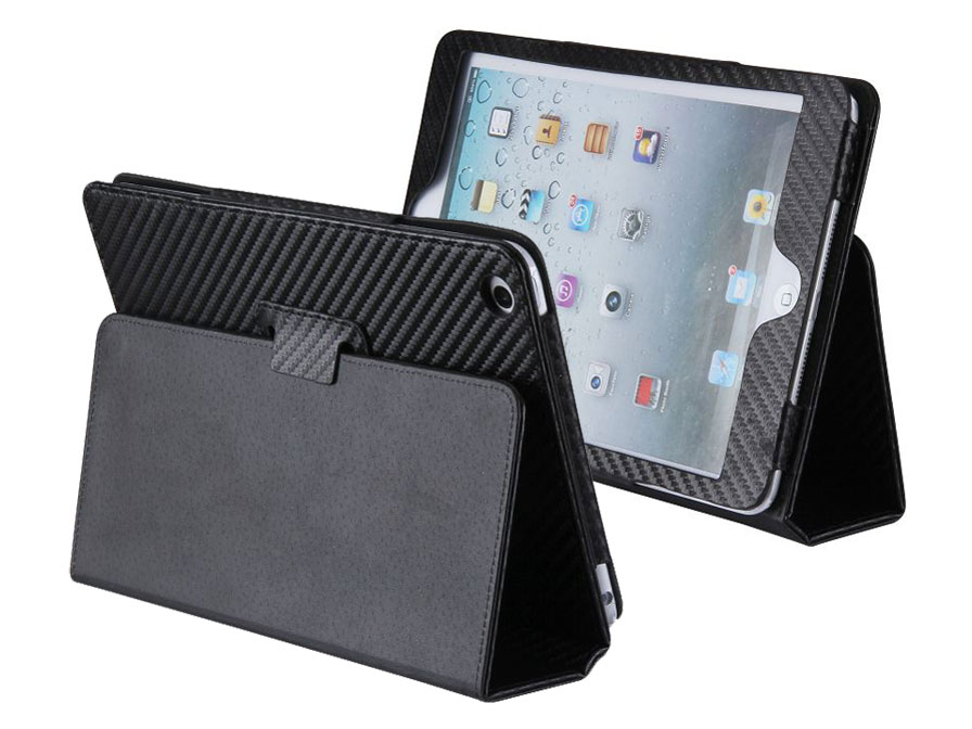 Carbon Kunstleren Stand Case voor iPad mini 1/2/3