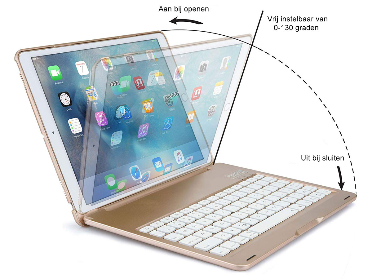 Bluetooth Toetsenbord Case Goud - iPad 10.2 Hoesje