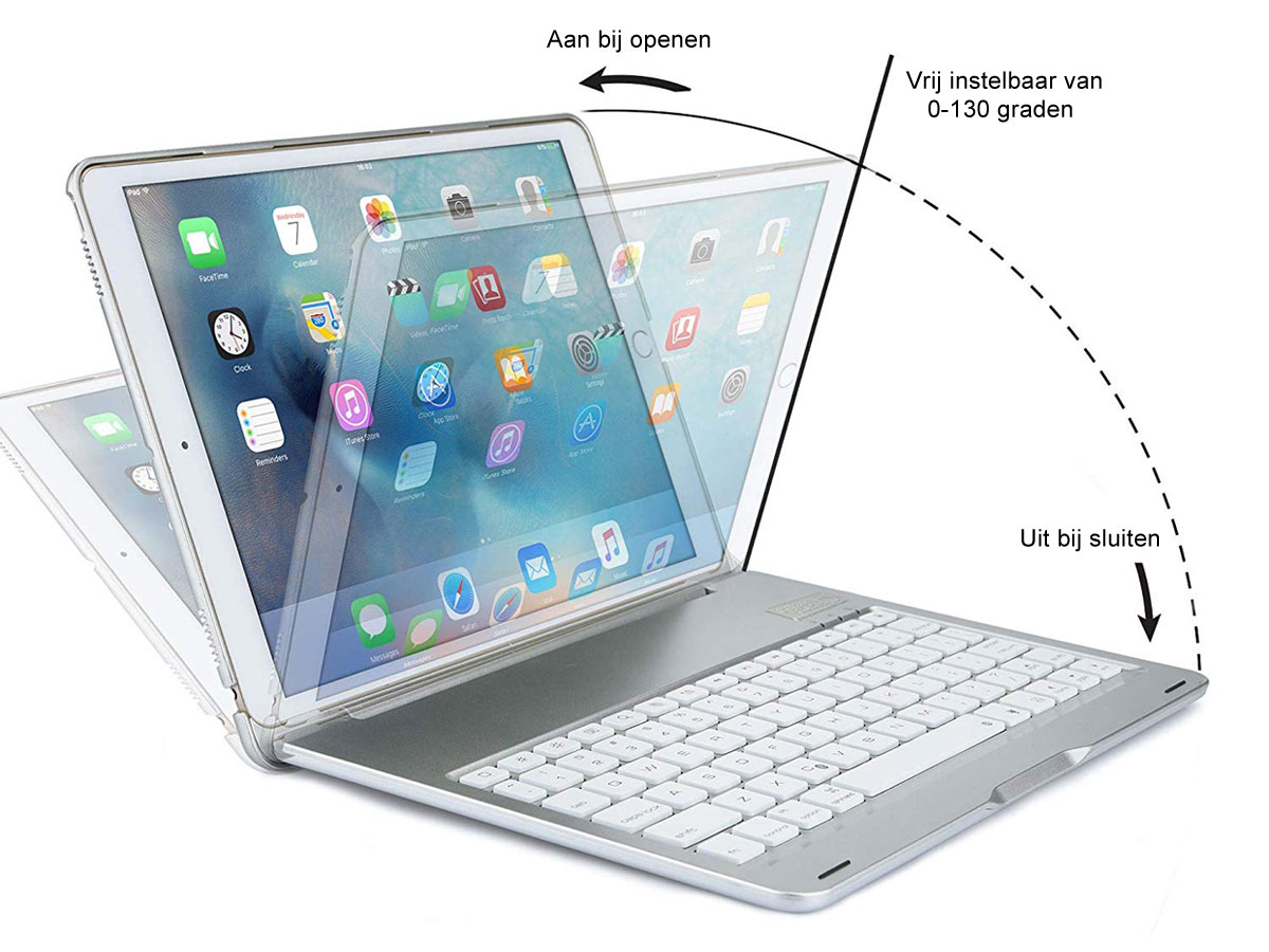 Bluetooth Toetsenbord Case Zilver - iPad 10.2 Hoesje