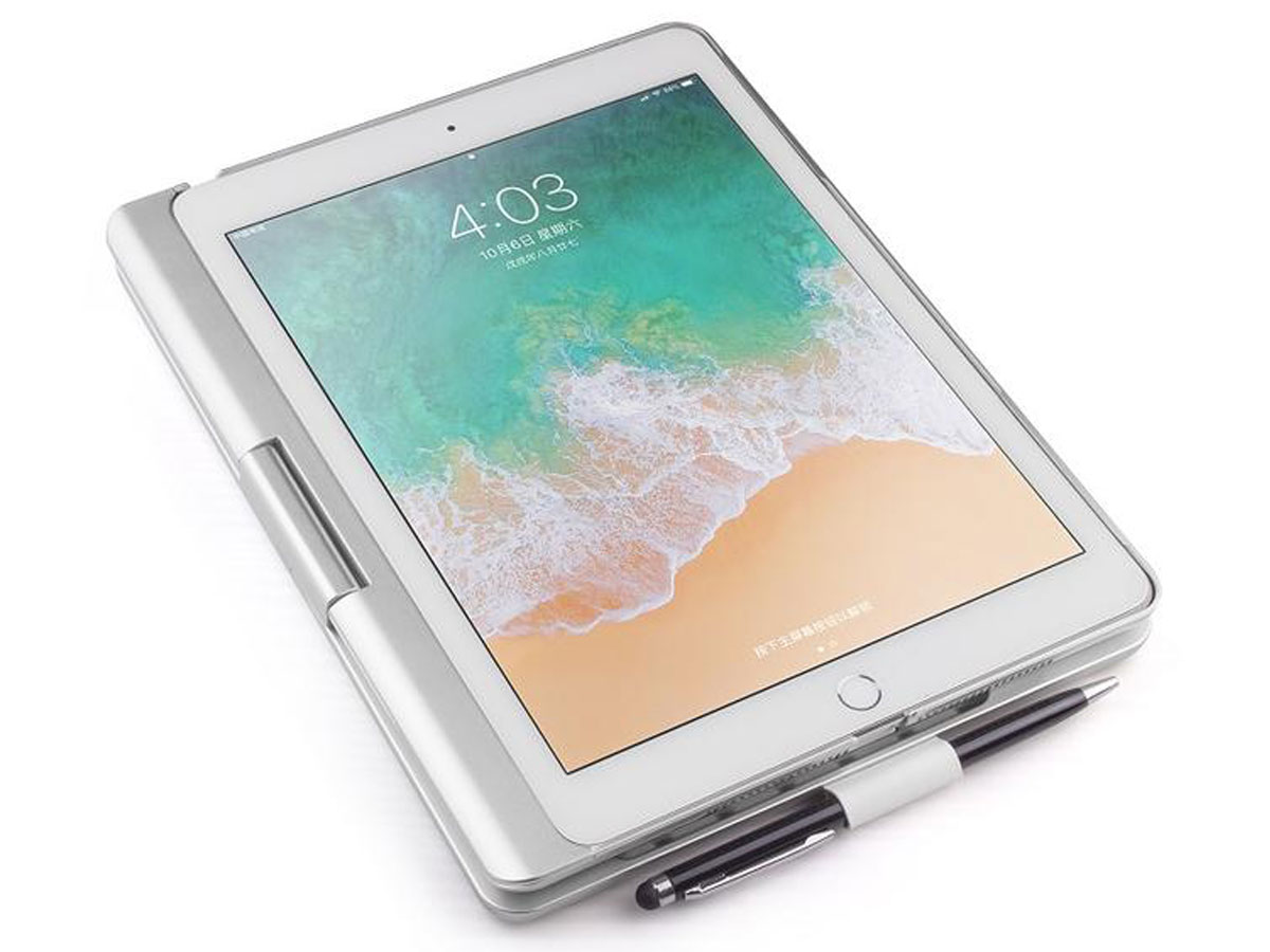 Bluetooth Toetsenbord Case 360 Zilver - iPad 10.2 Hoesje