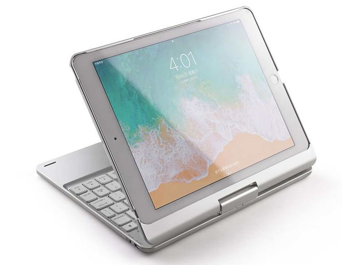 Bluetooth Toetsenbord Case 360 Zilver - iPad 10.2 Hoesje