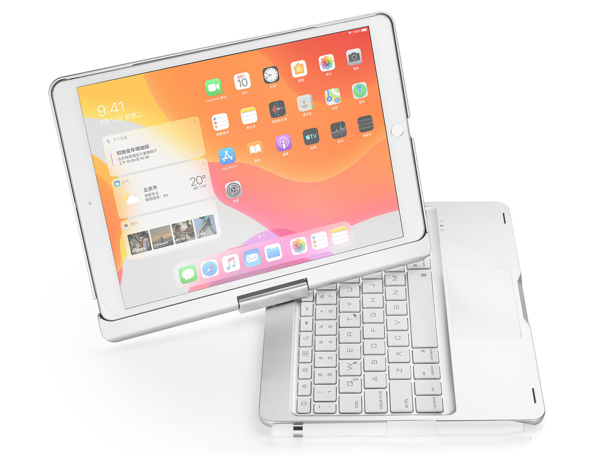 Toetsenbord Case 360 met Muis Trackpad Zilver - iPad 10.2 Hoesje