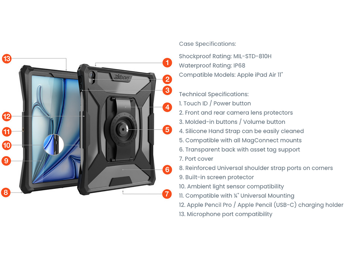The Joy Factory aXtion Slim MH - IP68 Waterdicht iPad Air 11 Hoesje