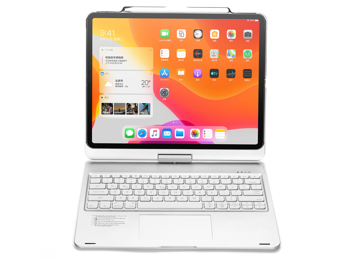 Toetsenbord Case 360 met Muis Trackpad Zilver - iPad Pro 12.9 (2018/2020) Hoesje