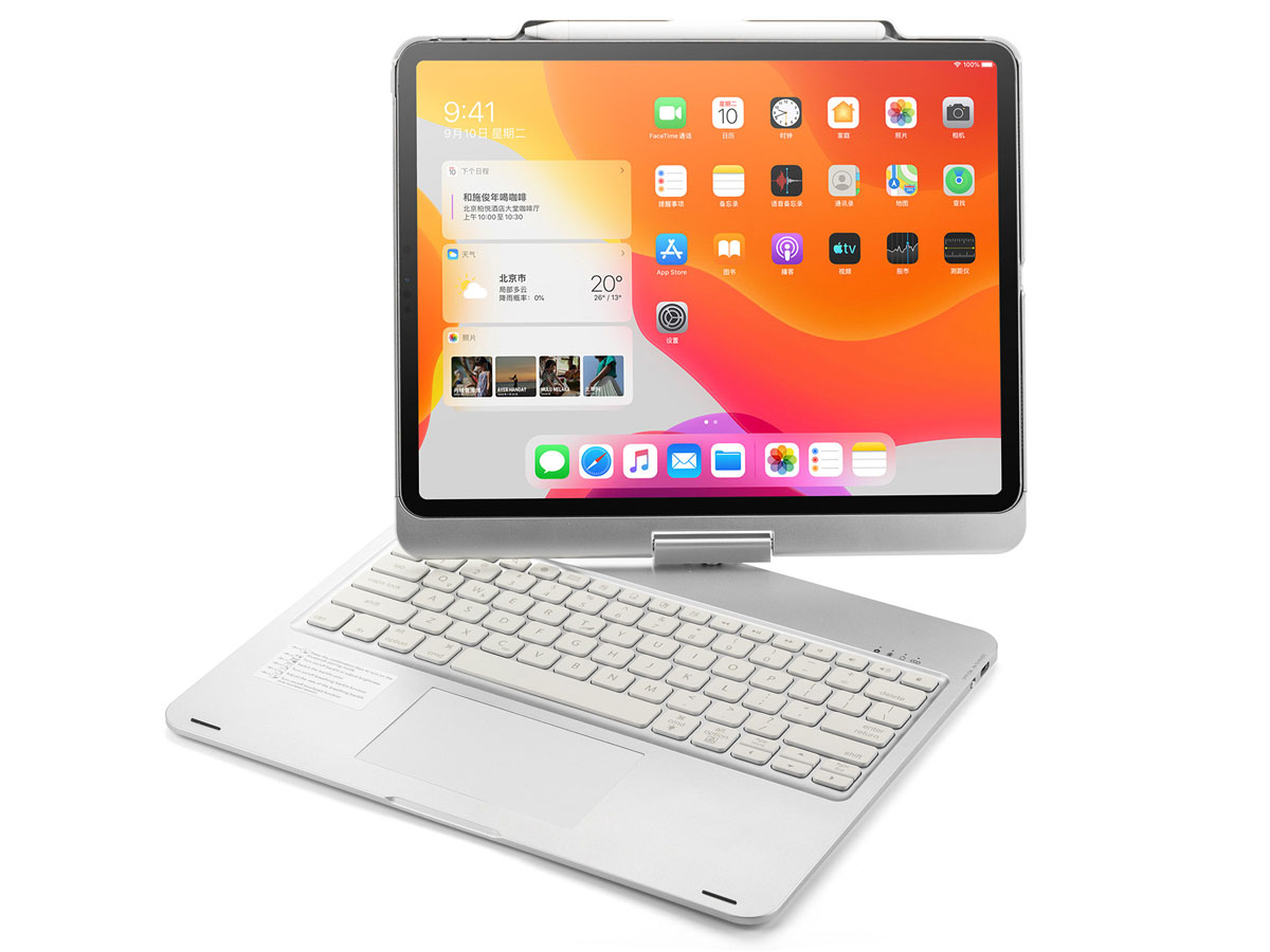 Toetsenbord Case 360 met Muis Trackpad Zilver - iPad Pro 12.9 (2018/2020) Hoesje