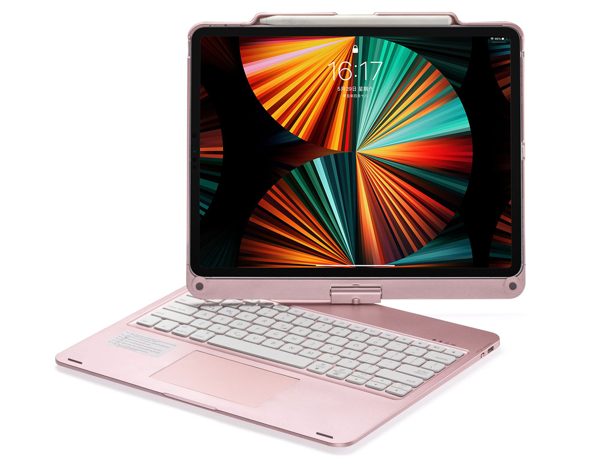 Toetsenbord Case 360 met Muis Trackpad Rose - iPad Pro 12.9 (2021) Hoesje Rose goud