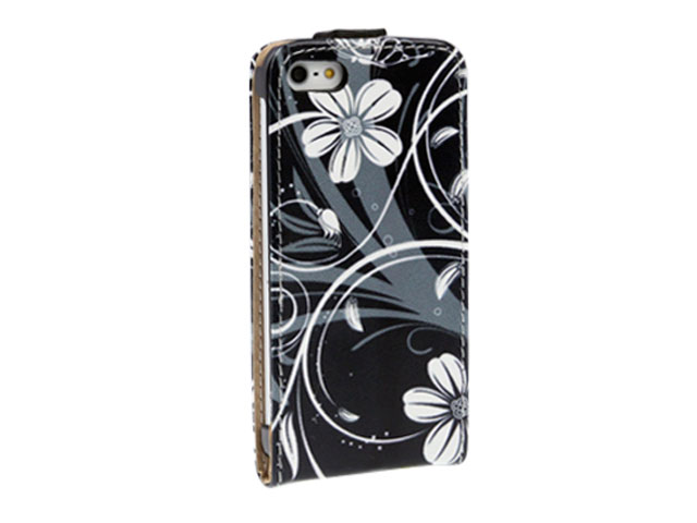 Black Flowers Kunstleren Flip Case voor iPhone 5/5S