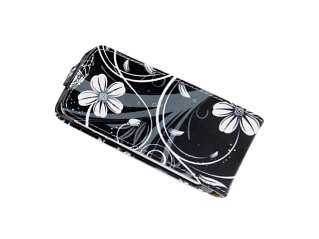 Black Flowers Kunstleren Flip Case voor iPhone 5/5S