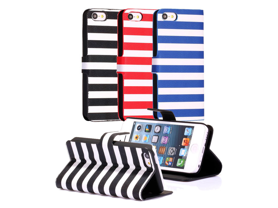 Striped Sideflip Wallet Case Hoesje voor iPhone 5C