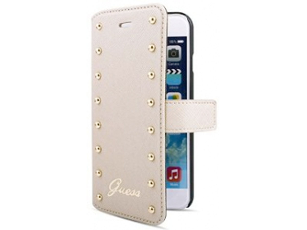 Guess Studs Book Case Creme Wit - iPhone 6/6S Hoesje