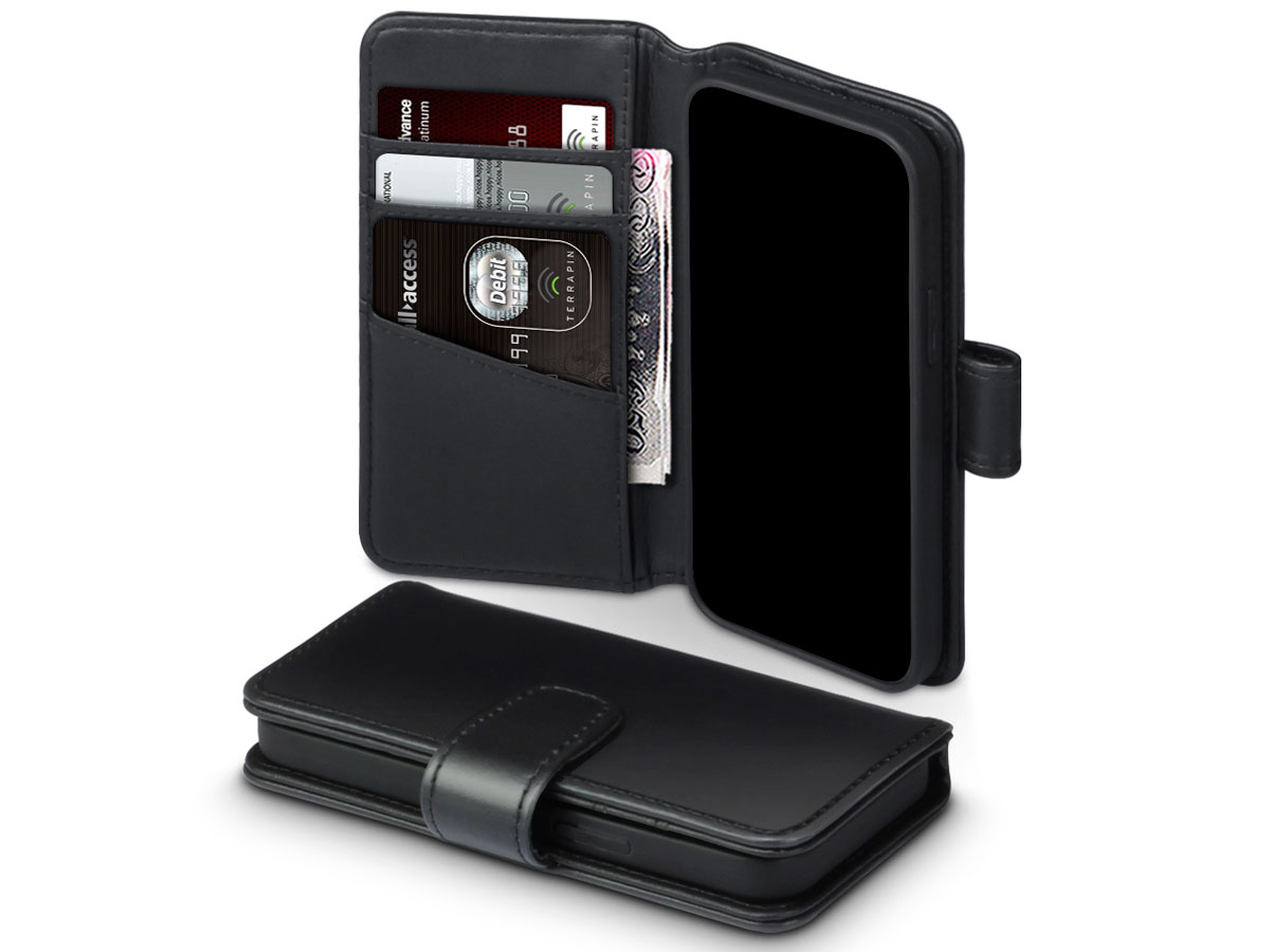 CaseBoutique Leather Wallet Zwart Leer - iPhone 12 Mini hoesje