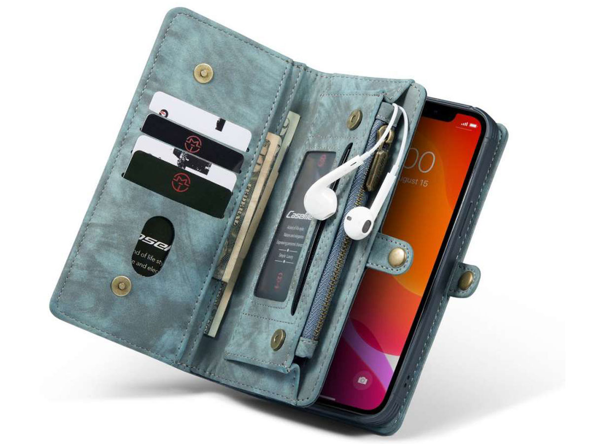 CaseMe 2in1 Wallet Case met Ritsvak Blauw - iPhone 12 Mini Hoesje