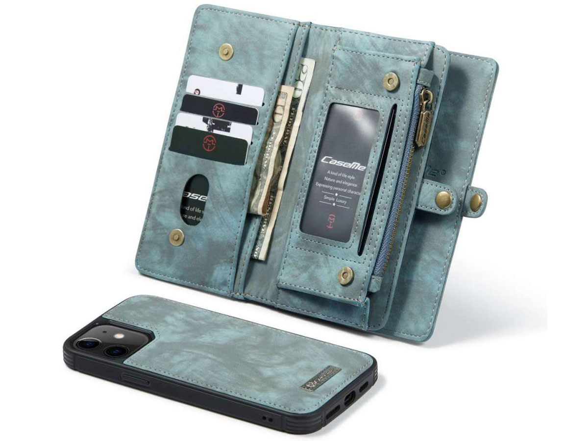 CaseMe 2in1 Wallet Case met Ritsvak Blauw - iPhone 12 Mini Hoesje