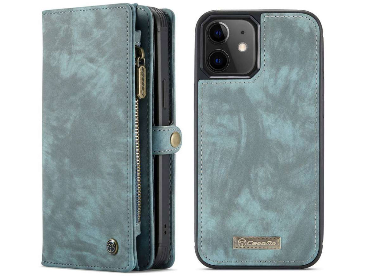 CaseMe 2in1 Wallet Case met Ritsvak Blauw - iPhone 12 Mini Hoesje