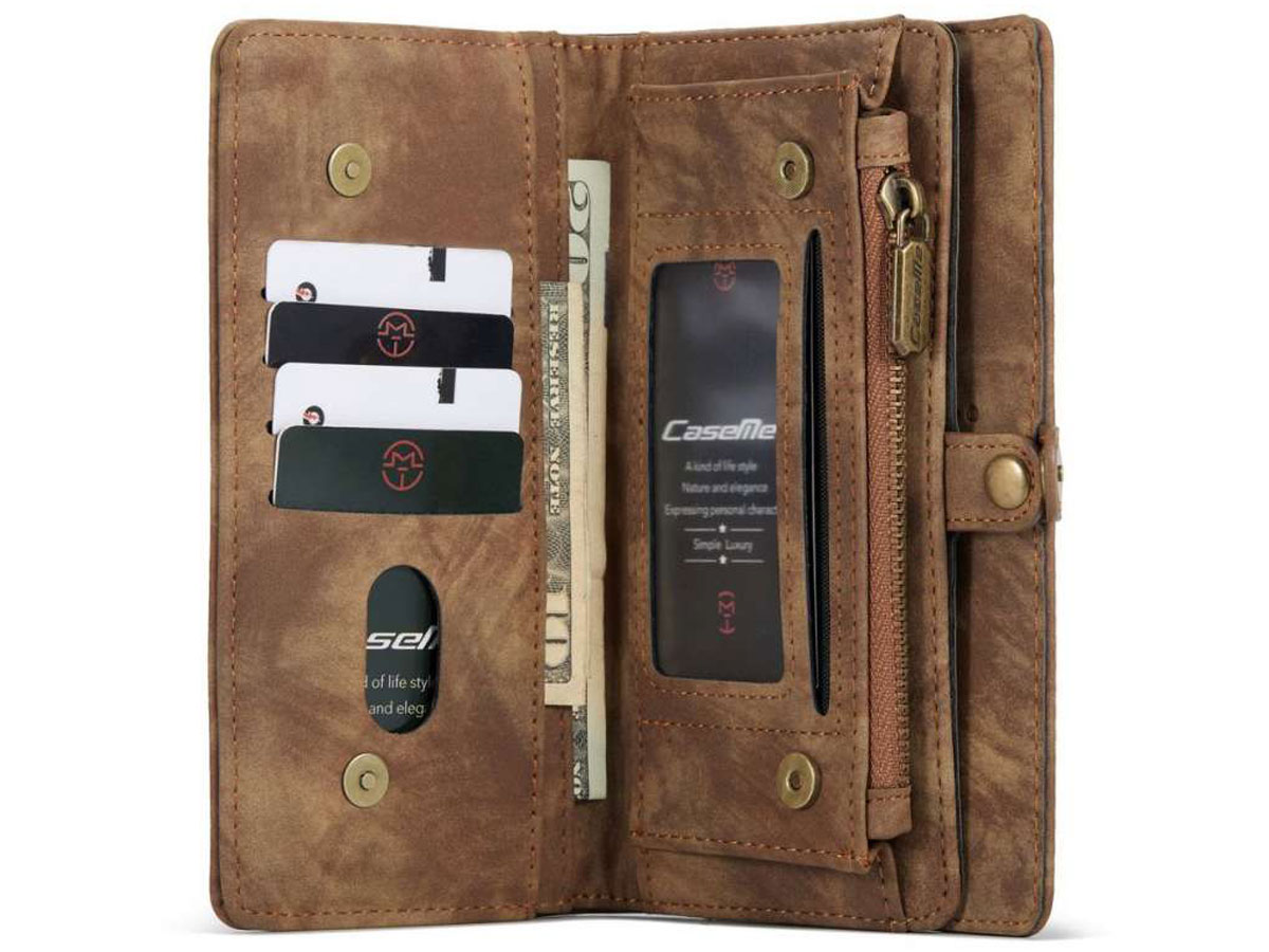 CaseMe 2in1 Wallet Case met Ritsvak Bruin - iPhone 12 Mini Hoesje