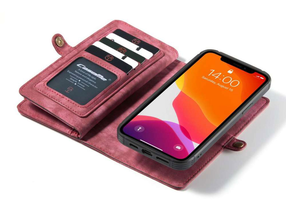 CaseMe 2in1 Wallet Case met Ritsvak Rood - iPhone 12 Mini Hoesje