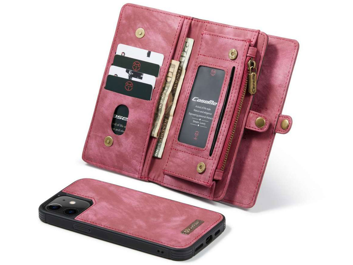 CaseMe 2in1 Wallet Case met Ritsvak Rood - iPhone 12 Mini Hoesje