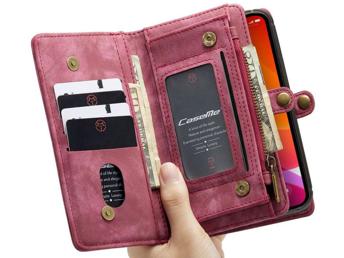 CaseMe 2in1 Wallet Case met Ritsvak Rood - iPhone 12 Mini Hoesje