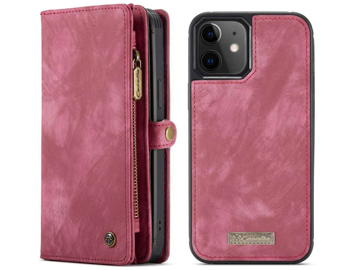 CaseMe 2in1 Wallet Case met Ritsvak Rood - iPhone 12 Mini Hoesje