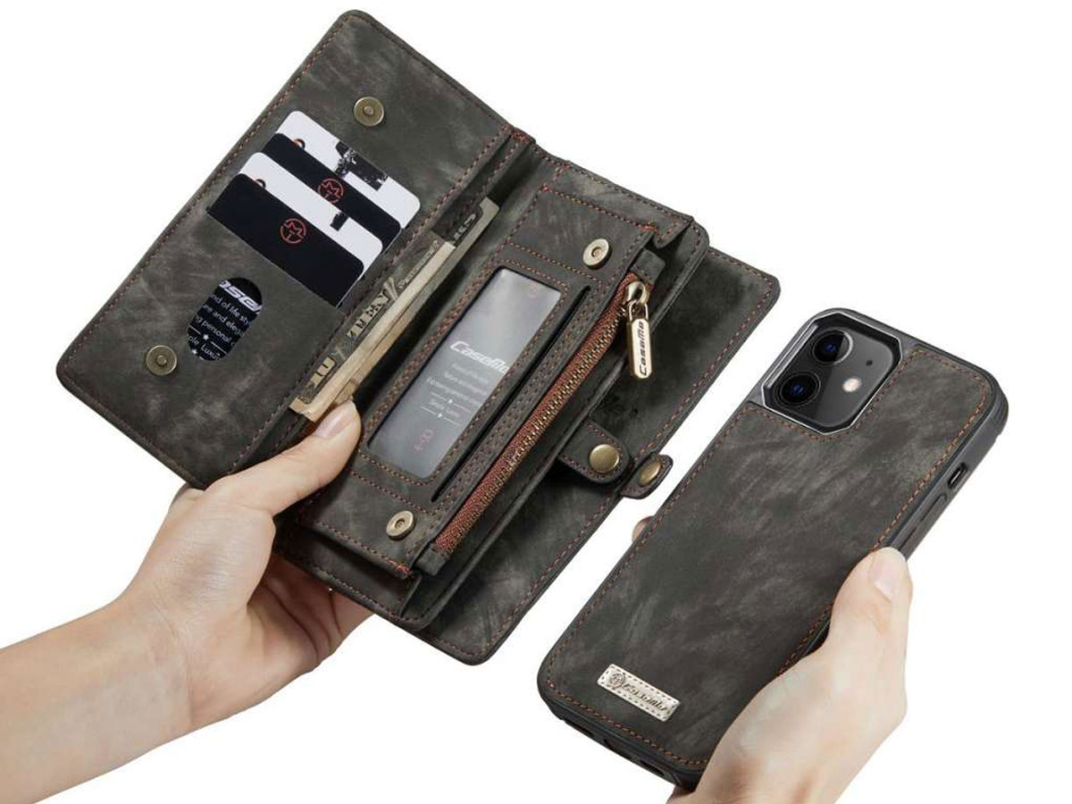 CaseMe 2in1 Wallet Case met Ritsvak Zwart - iPhone 12 Mini Hoesje