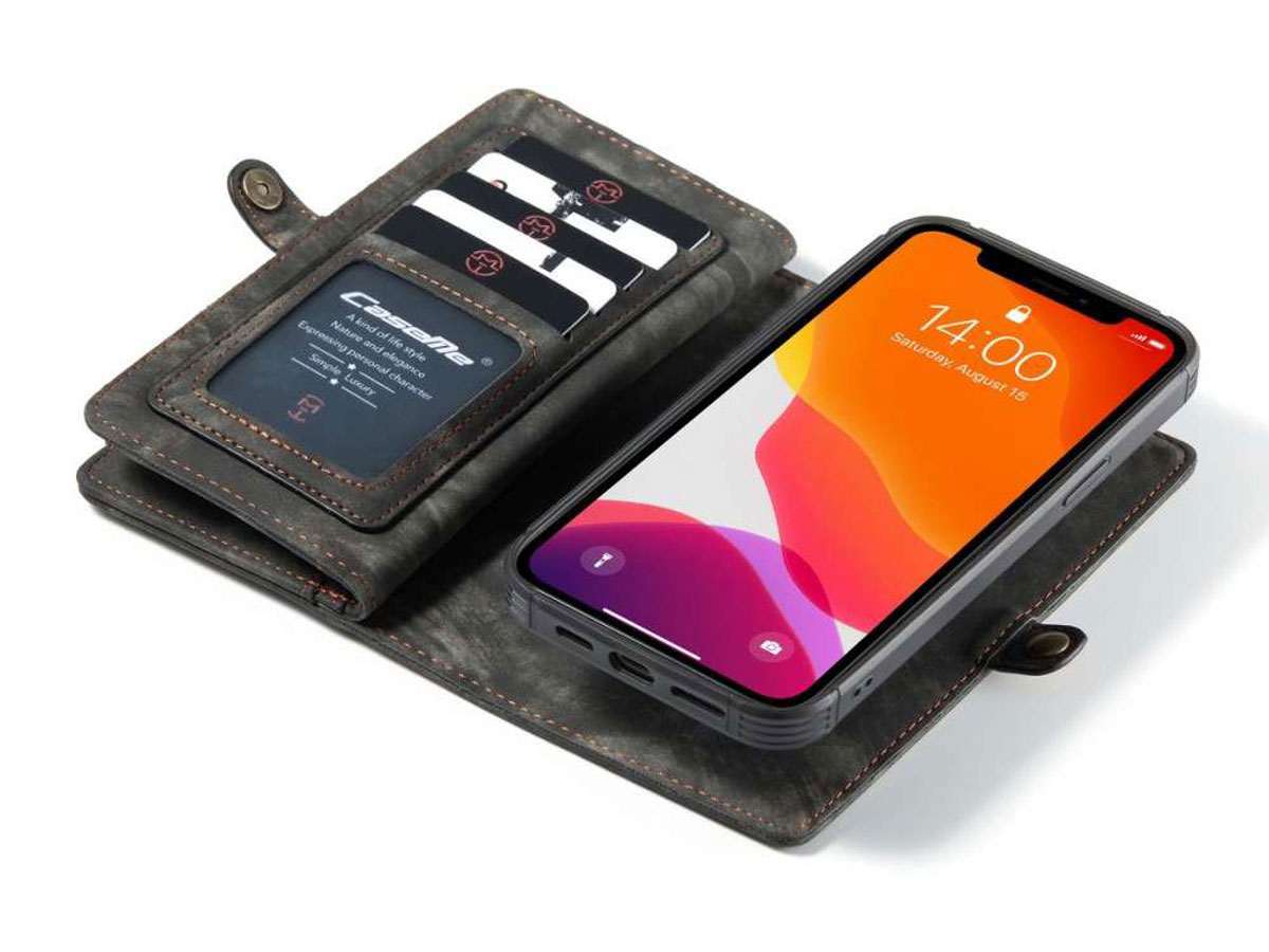 CaseMe 2in1 Wallet Case met Ritsvak Zwart - iPhone 12 Mini Hoesje