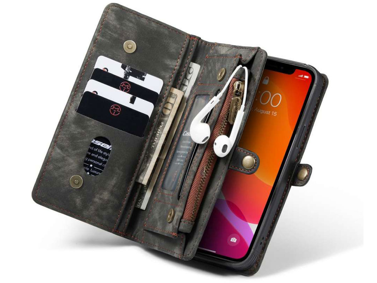 CaseMe 2in1 Wallet Case met Ritsvak Zwart - iPhone 12 Mini Hoesje