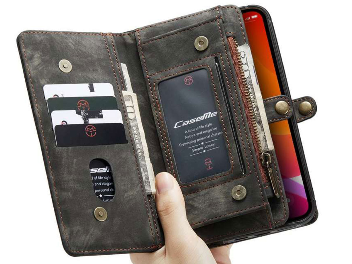 CaseMe 2in1 Wallet Case met Ritsvak Zwart - iPhone 12 Mini Hoesje