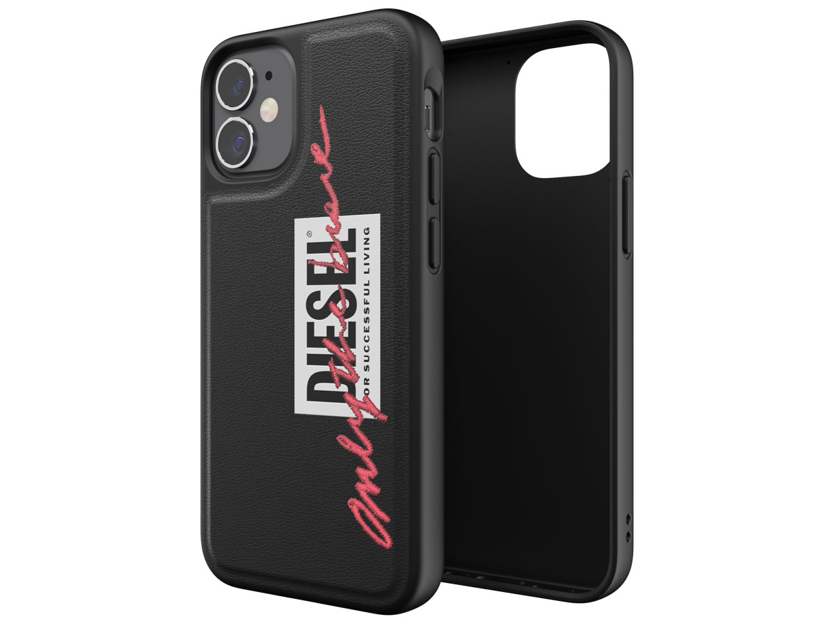 Diesel Embroided Case Zwart/Coral - iPhone 12 Mini hoesje