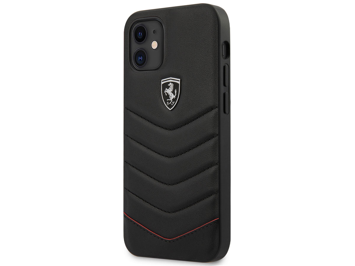 Ferrari Quilted Leather Case Zwart - iPhone 12 Mini Hoesje