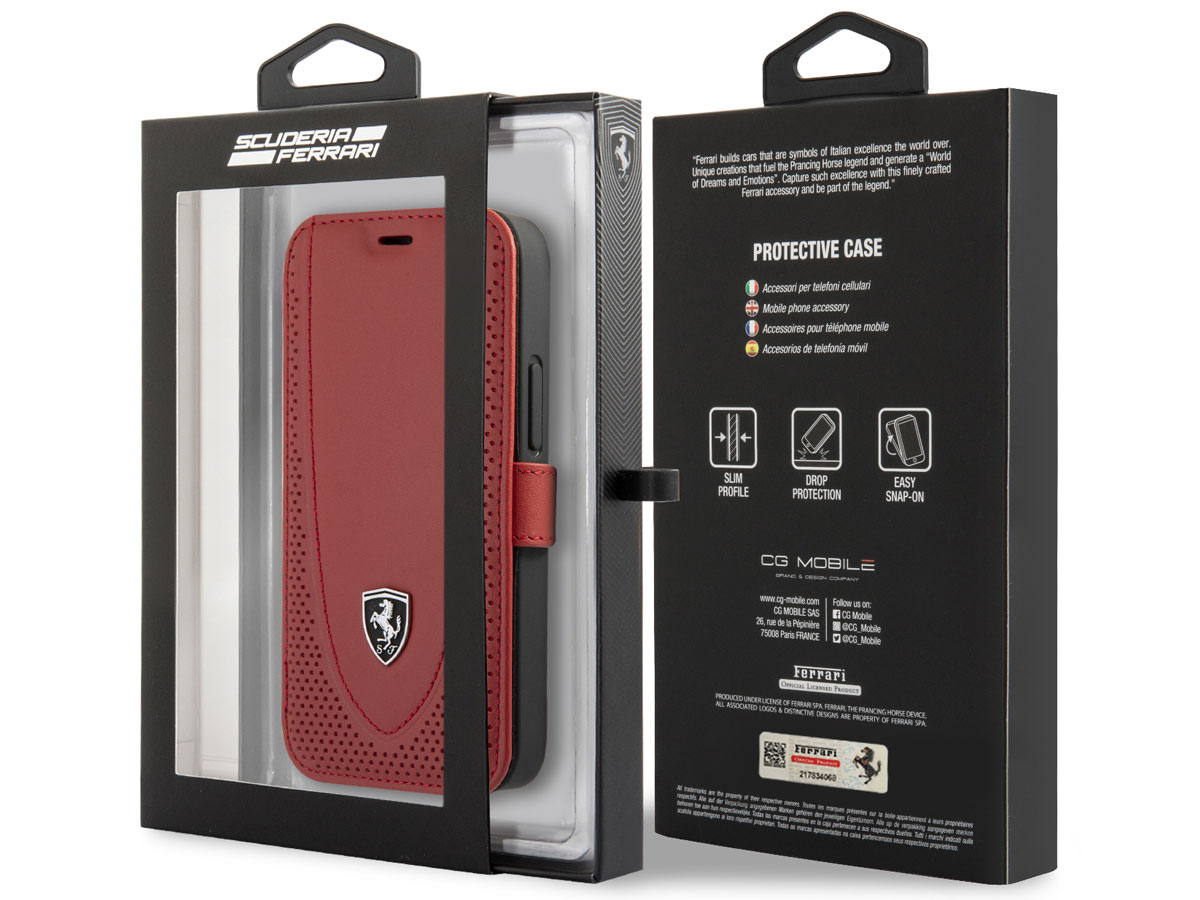 Ferrari Off Track Perforated Leather Bookcase Rood - iPhone 12 Mini Hoesje