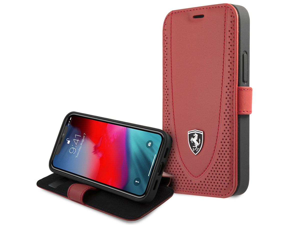 Ferrari Off Track Perforated Leather Bookcase Rood - iPhone 12 Mini Hoesje