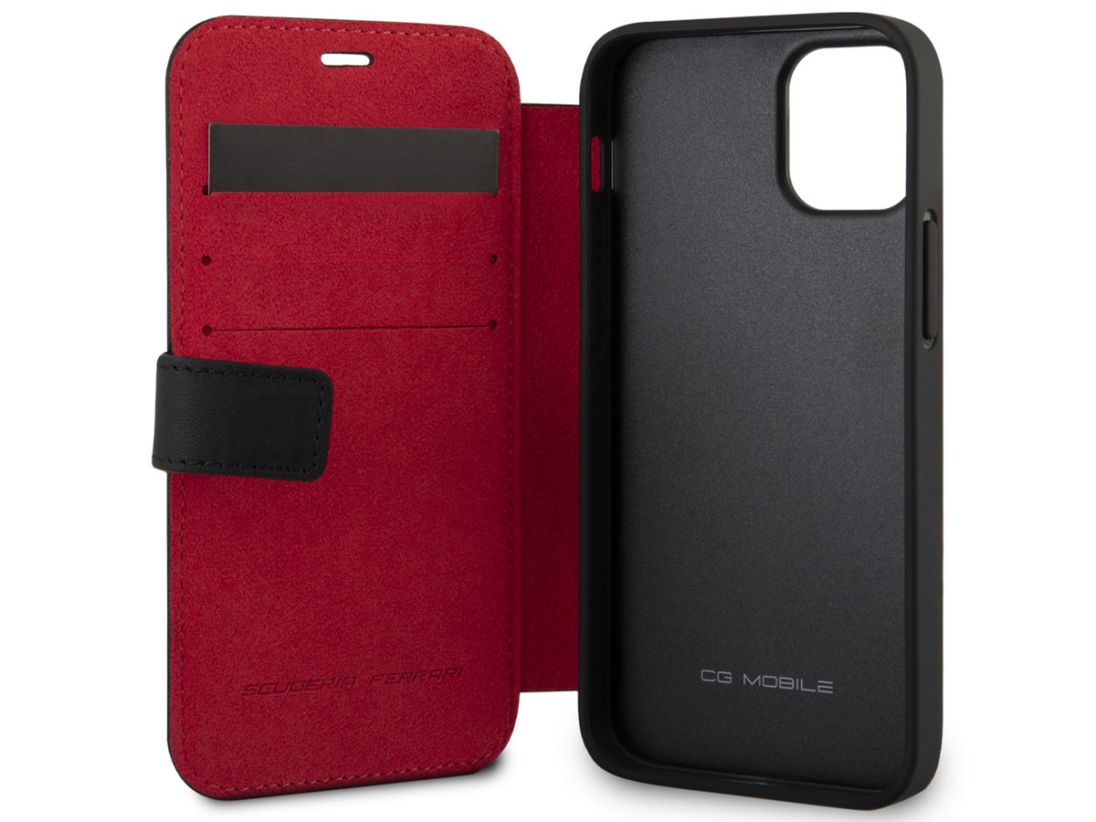 Ferrari Off Track Perforated Leather Bookcase Zwart - iPhone 12 Mini Hoesje