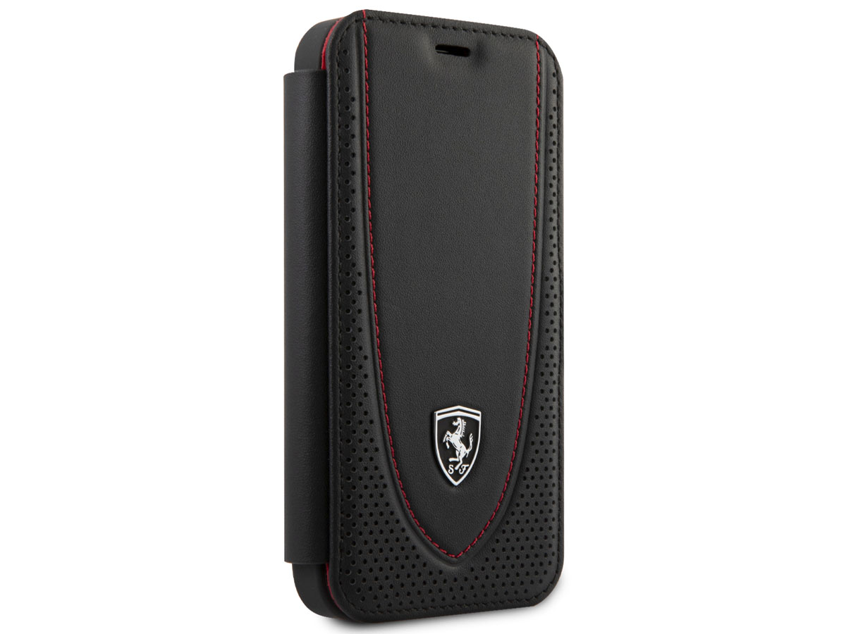Ferrari Off Track Perforated Leather Bookcase Zwart - iPhone 12 Mini Hoesje