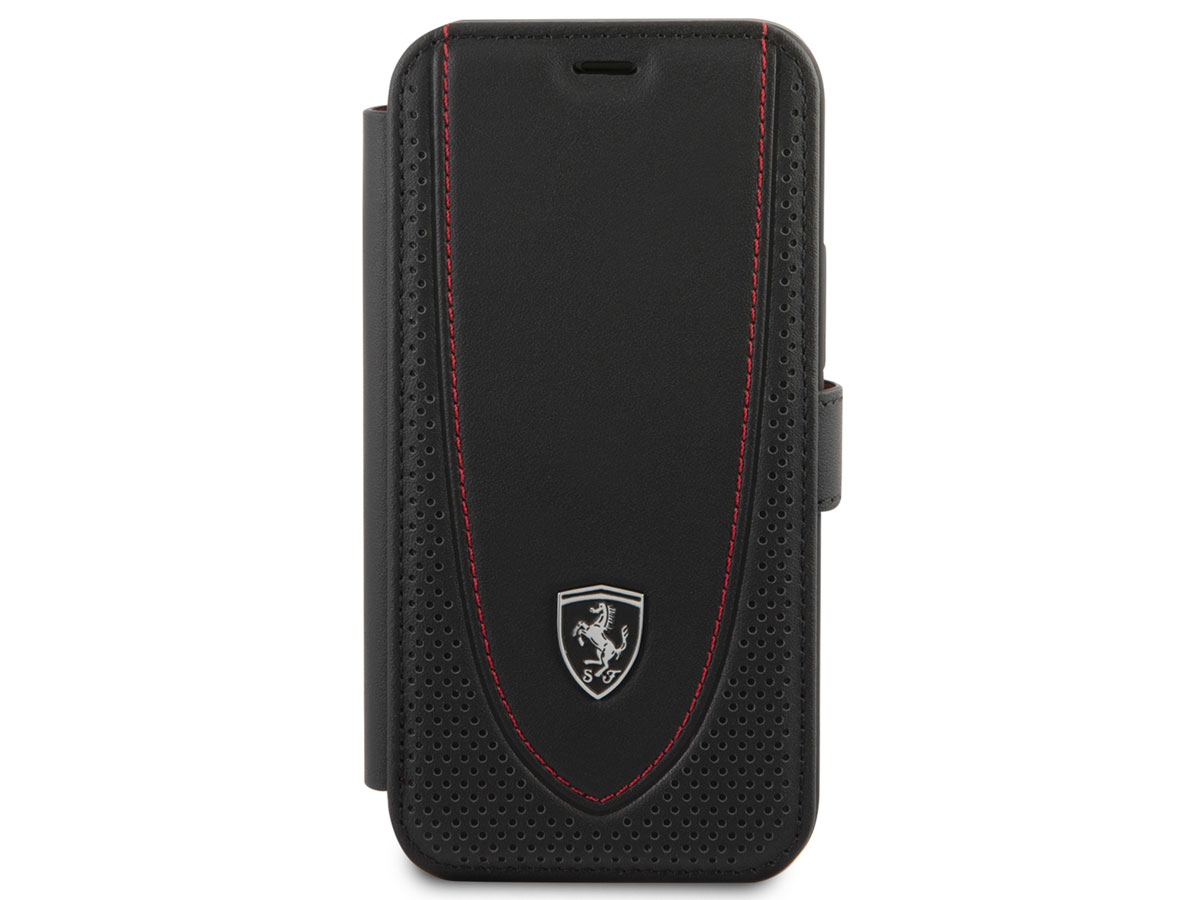 Ferrari Off Track Perforated Leather Bookcase Zwart - iPhone 12 Mini Hoesje