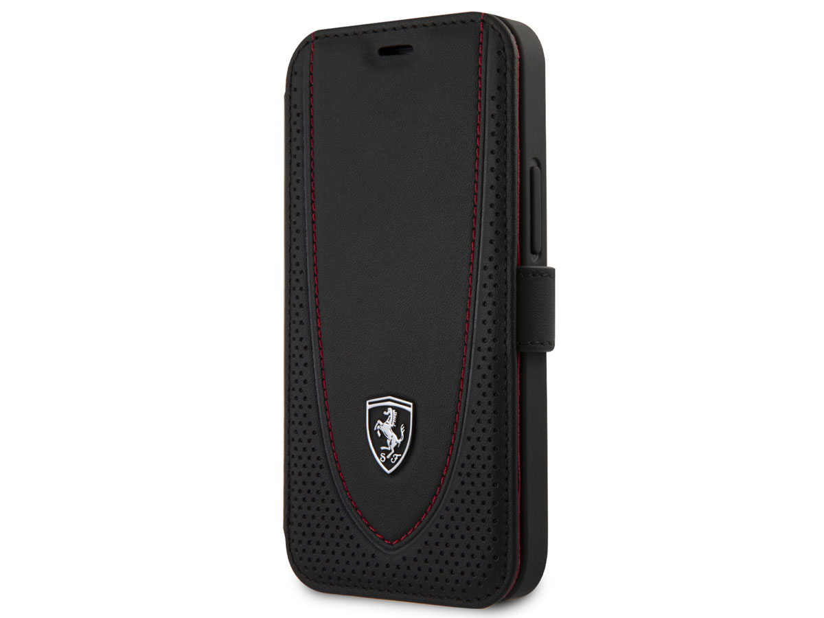 Ferrari Off Track Perforated Leather Bookcase Zwart - iPhone 12 Mini Hoesje